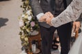 Man and woman holding hands. wedding rings bride and groom Royalty Free Stock Photo