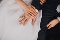 Man and woman holding hands. wedding rings bride and groom Royalty Free Stock Photo