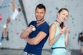 man and woman holding medal as winners Royalty Free Stock Photo