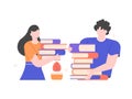 Man and a woman are holding stacks of books. Royalty Free Stock Photo