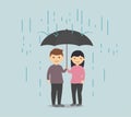 Man and woman holding umbrella under the rain vector illustration Royalty Free Stock Photo