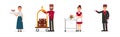 Man and Woman Hotel Staff with Maid, Doorman and Waitress Vector Set