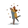 Man and woman hugging, happy couple in love on a date in autumn fall time vector illustration