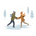 Man and woman ice skating isolated cartoon vector illustration