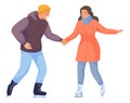 Man and woman ice skating. Winter romantic activity Royalty Free Stock Photo