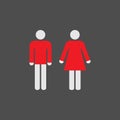 Man, Woman icon, toilet sign, restroom sign. Black, red on grey background. Flat design. Vector illustration. Royalty Free Stock Photo