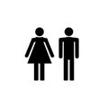 Man, Woman icon, toilet sign, restroom sign. Black on white background. Flat design. Vector illustration. Royalty Free Stock Photo
