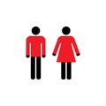 Man, Woman icon, toilet sign, restroom sign. Black, red on white background. Flat design. Vector illustration. Royalty Free Stock Photo