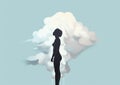 woman dramatic man leaking cloud black idea concept dream fantasy poster creative. Generative AI.