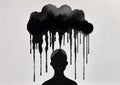 man woman idea dramatic fantasy dream concept black creative face cloud poster. Generative AI.