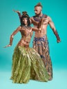 The man, woman in the images of Egyptian Pharaoh and Cleopatra Royalty Free Stock Photo