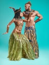 The man, woman in the images of Egyptian Pharaoh and Cleopatra Royalty Free Stock Photo