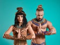 The man, woman in the images of Egyptian Pharaoh and Cleopatra Royalty Free Stock Photo