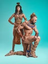 The man, woman in the images of Egyptian Pharaoh and Cleopatra Royalty Free Stock Photo