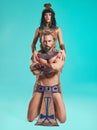The man, woman in the images of Egyptian Pharaoh and Cleopatra Royalty Free Stock Photo