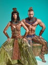 The man, woman in the images of Egyptian Pharaoh and Cleopatra Royalty Free Stock Photo