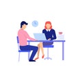 Man and Woman on interview conversation vector illustration.