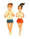 Man and woman jogging or sport running vector fitness training icons Royalty Free Stock Photo