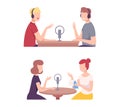 Man and Woman Journalist Interviewing People Character Vector Set