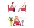 Man and Woman Journalist Interviewing People Character Vector Set