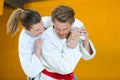 Man and woman during karate training Royalty Free Stock Photo