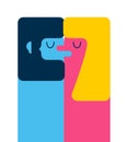 Man and woman kiss. Love abstraction. Two figures of embrace. Pl Royalty Free Stock Photo