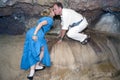 Man and woman kiss in a special place for lovers in a Bellamar cave. Matanzas, Cuba