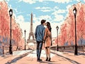 A Man And Woman Kissing In Front Of A Tower - honeymoon couple in paris