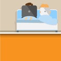 Man and woman with laptop in a bed flat design
