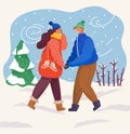 Romantic Weekends of Couple on Skating Rink Vector Royalty Free Stock Photo