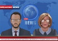 Man and woman leading news in the TV studio