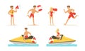 Man and Woman Lifeguard Supervising Safety of Swimmers Vector Set Royalty Free Stock Photo