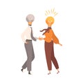 Man And Woman With Light Bulb Head Handshaking As Smart Idea And Solution Vector Illustration