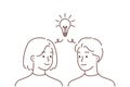 Man and woman with lightbulb generate idea