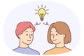 Man and woman with lightbulb generate idea