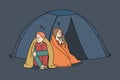 Man and woman living in tent on street Royalty Free Stock Photo