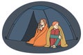 Man and woman living in tent on street Royalty Free Stock Photo