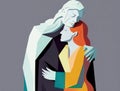 A man and a woman locked in an embrace of enduring love that transcends age. Art concept. AI generation