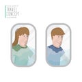 A man and a woman looking out the airplane window flat vector. Royalty Free Stock Photo