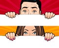 Man and woman looking. Retro comic pop art vector illustration