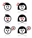 Man and woman in love icons set