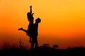 Man and Woman love silhouette in sunset Royalty Free Stock Photo