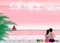 Man and woman in love with summer beach in the seashore. background vector valentines day concept