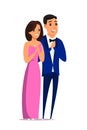 Man and woman in luxury clothes flat illustration Royalty Free Stock Photo