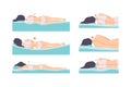 Man and Woman Lying in Correct and Incorrect Sleeping Pose for Neck and Spine Vector Set Royalty Free Stock Photo