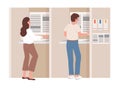 Man and woman make political choice for their candidate and vote for politicians at vector flat illustration.