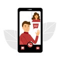 Man and woman make a video call concept vector illustration. Long distance relationship. Royalty Free Stock Photo