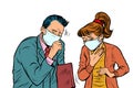 Man and woman in masks, dirty air, illness infection