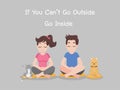 Man and woman are meditate with dog and cat, Stay home stay safe. Social Distancing