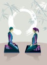 Man and Woman Meditating with Enso Royalty Free Stock Photo